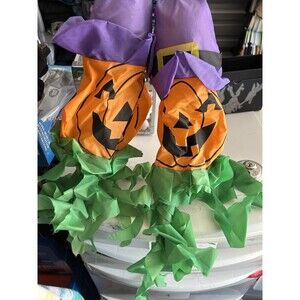 2 Vintage Hanging Wind Sock Jack-o-Lantern Shaking FOR PARTS